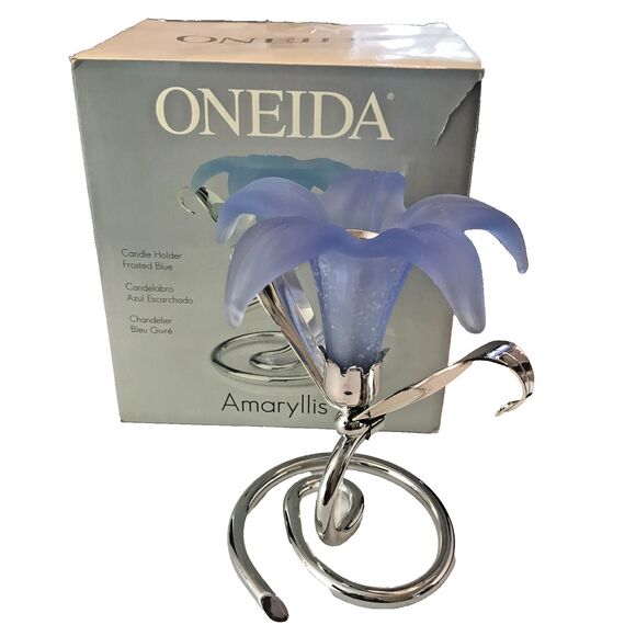 New Vintage Oneida Amaryllis Blue Frosted Candle Holder - Picture 7 of 9